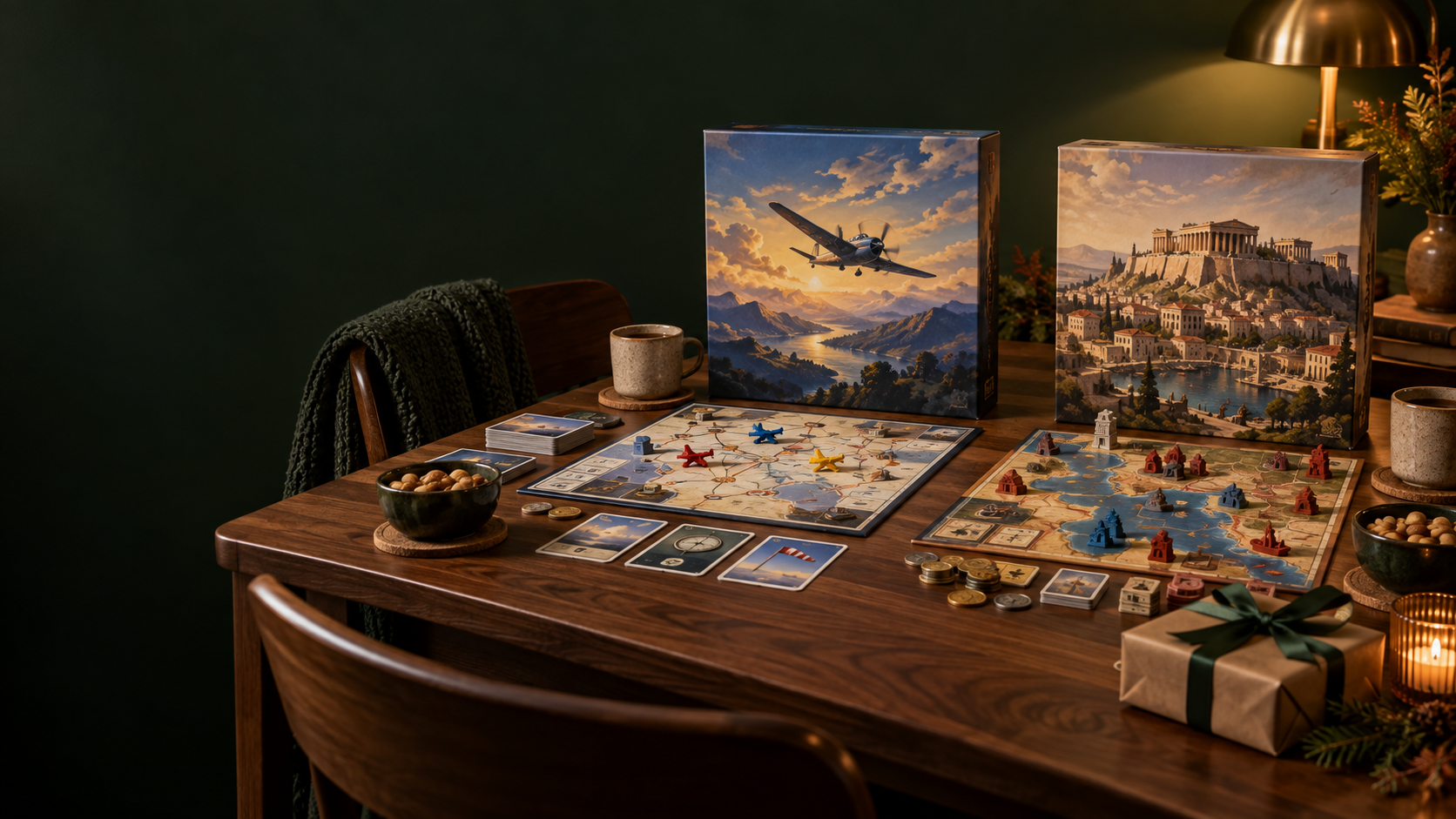 Editorial two-player game night with cooperative and competitive game choices